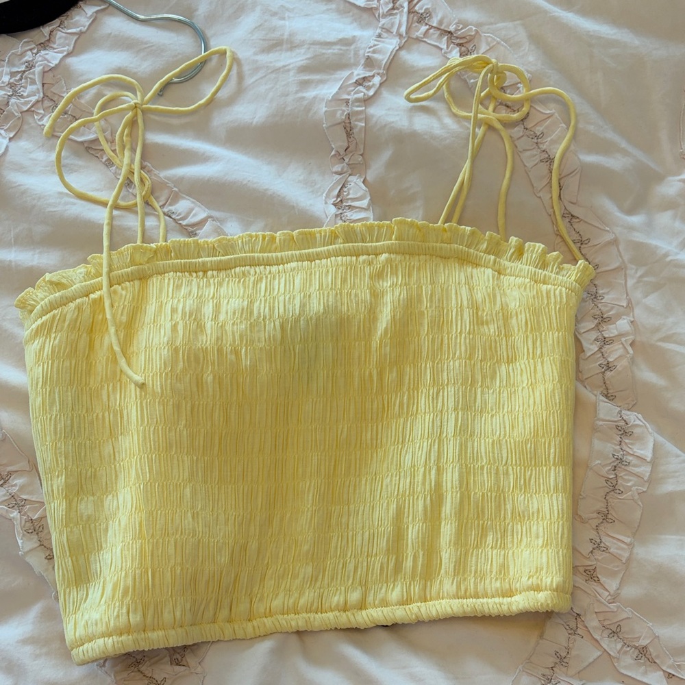 Yellow Smocked Tie-Strap Crop Top